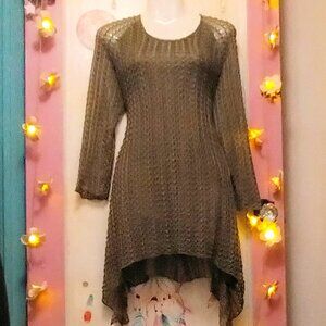 Indigo Soul (L) Open Weave Lined Long Sleeve in Olive Shimmer